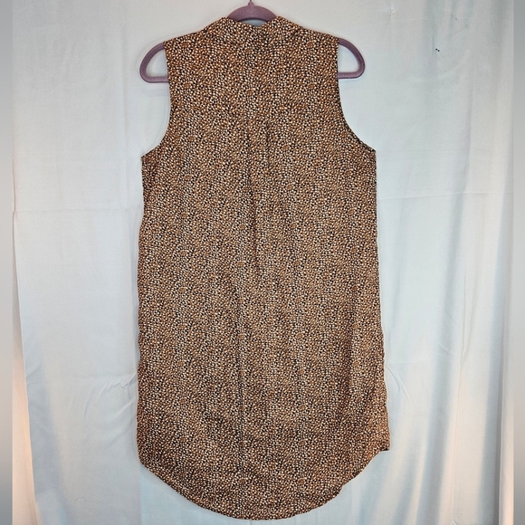 Tahari White Black Brown Print 100% Linen Buttondown Sleeveless Dress Sz M - Picture 7 of 10